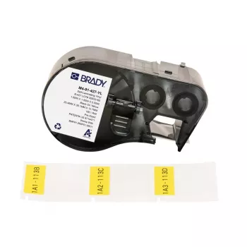Brady M4-91-427-YL savaime laminuojantis vinilas, geltona/skaidri, 25,40 x 12,70(38,10) mm, nuolatinis, kabelio skersmeniui 4,00–8,10 mm (180 vnt.)