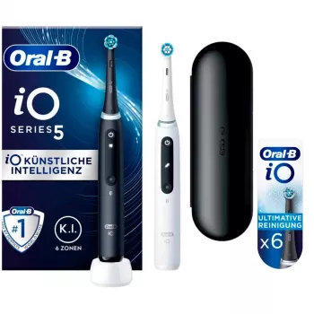 Oral-B iO Series 5 Duo, elektrinis dantų šepetėlis juodas/baltas, Matt Black/Quite White su 2. rankena