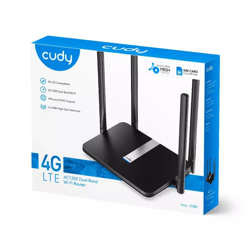 Cudy LT500 belaidis maršrutizatorius Fast Ethernet dviejų juostų (2,4 GHz / 5 GHz) 4G juodas