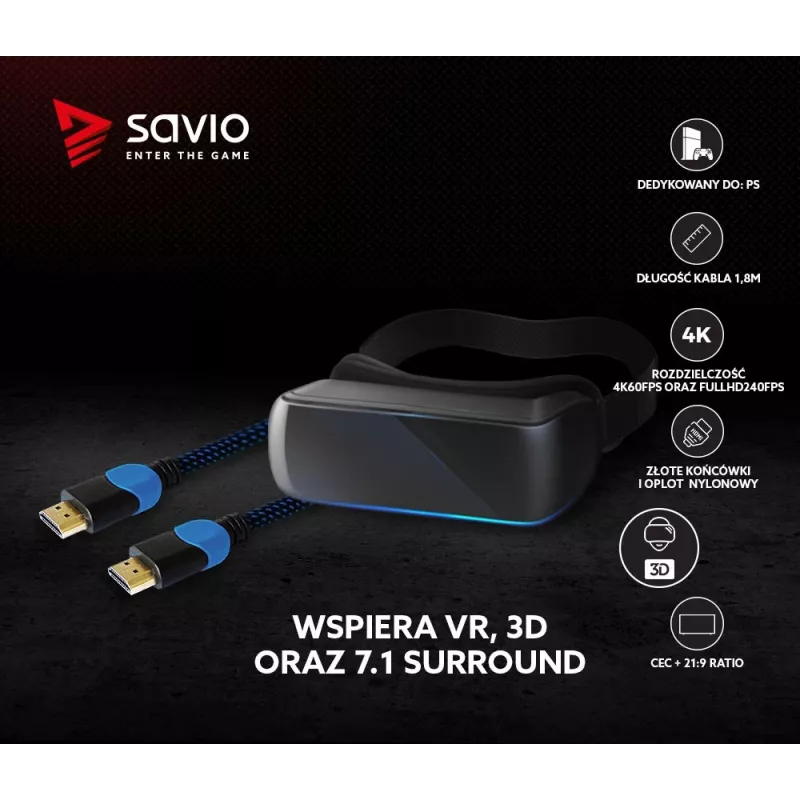 Savio GCL-02 HDMI kabelis 1,8 m HDMI A tipas (Standartinis) Juoda,Mėlyna