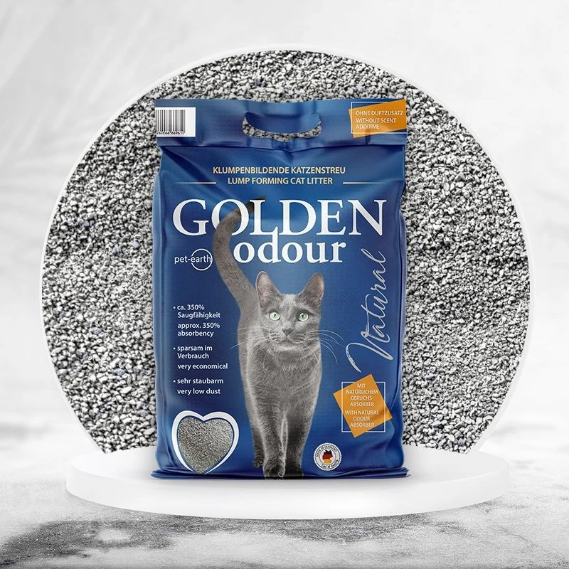 Kačių kraikas Golden Grey 7 kg – gumbuojantis bentonitinis kraikas, be dulkių, naikina kvapus