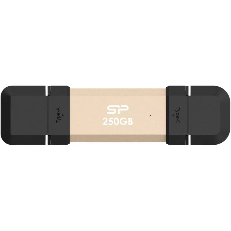 USB atmintukas Silicon Power DS72 250 GB, USB 3.2 Gen 2 Type-A / Type-C, aliuminis/guminis dangtelis, auksinis