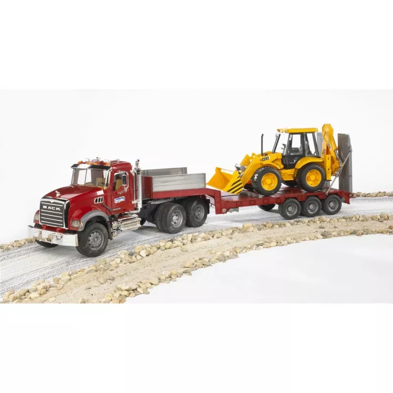 Žaislinis žemagrindis sunkvežimis su JCB 4CX priedu, BRUDER, modelis BR-02813, ABS konstrukcija, įvairiaspalvis