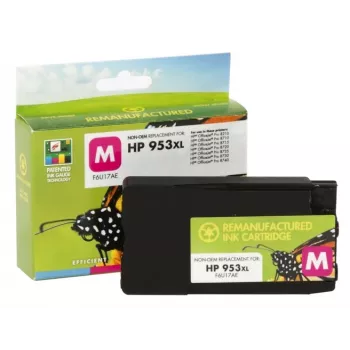 Suderinama statinės kontrolės HP 953XL (F6U17AE) rašalo kasetė, purpurinė (nauja mikroschema)
