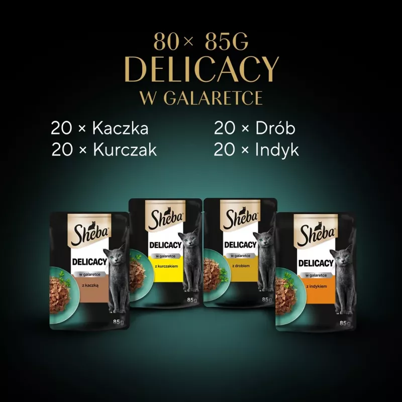 Šlapias kačių ėdalas Sheba vištiena antiena kalakutiena 85 g pakelis (80 × 85 g) suaugusioms katėms, drėgnis 86 %
