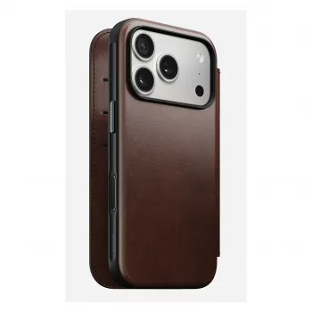 Mobilaus telefono dėklas Nomad Modern Leather Folio, skirtas iPhone 17 Pro, oda/aliuminis, 16 cm (6,3 inch), rudas, 4 kortelių kišenės