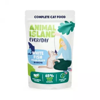 ANIMAL ISLAND Everyday Baltos žuvies filė sultinyje – šlapias kačių ėdalas – 12 x 85 g