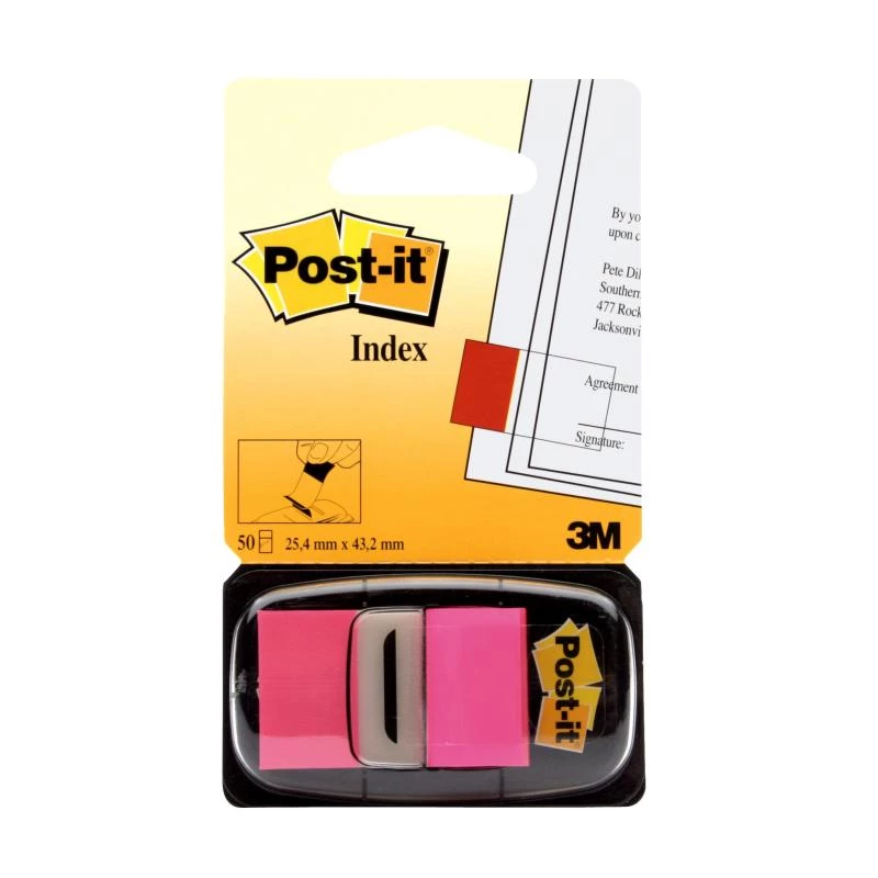 3M Post-it Index rožinė, siaura, 50 lipnių juostelių, 25,4 x 43,2 mm, vienkartiniame dozatoriuje (I680-21)
