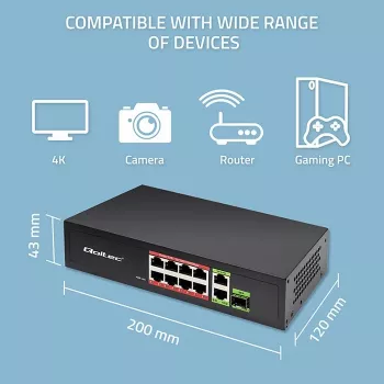 Eterneto jungiklis QOLTEC 52297 PoE RJ45 su PoE Uplink ir SFP prievadu