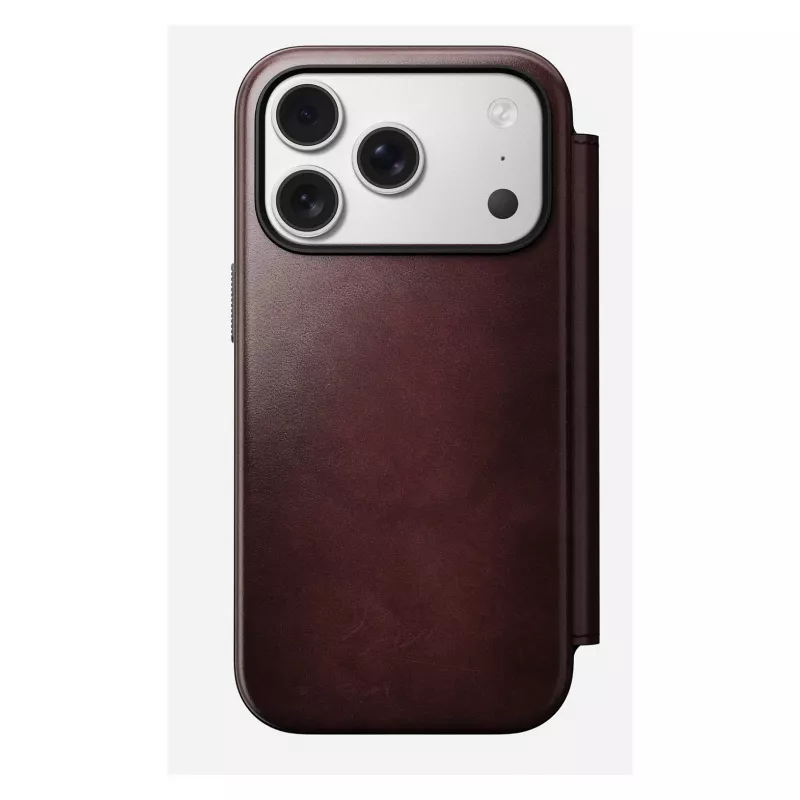 Mobiliojo telefono dėklas Nomad Modern Leather Folio, skirtas Apple iPhone 17 Pro, 6,3 colio (16 cm), odinis, bordo spalvos