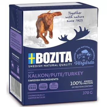 Šlapias šunų ėdalas BOZITA Chunks in jelly Turkey, 370 g, suaugusiems šunims, baltymai 7%, riebalai 5,5%