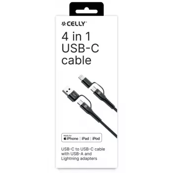 Celly 4-IN-1 laidas A+C į C+LIGHT 2M BK