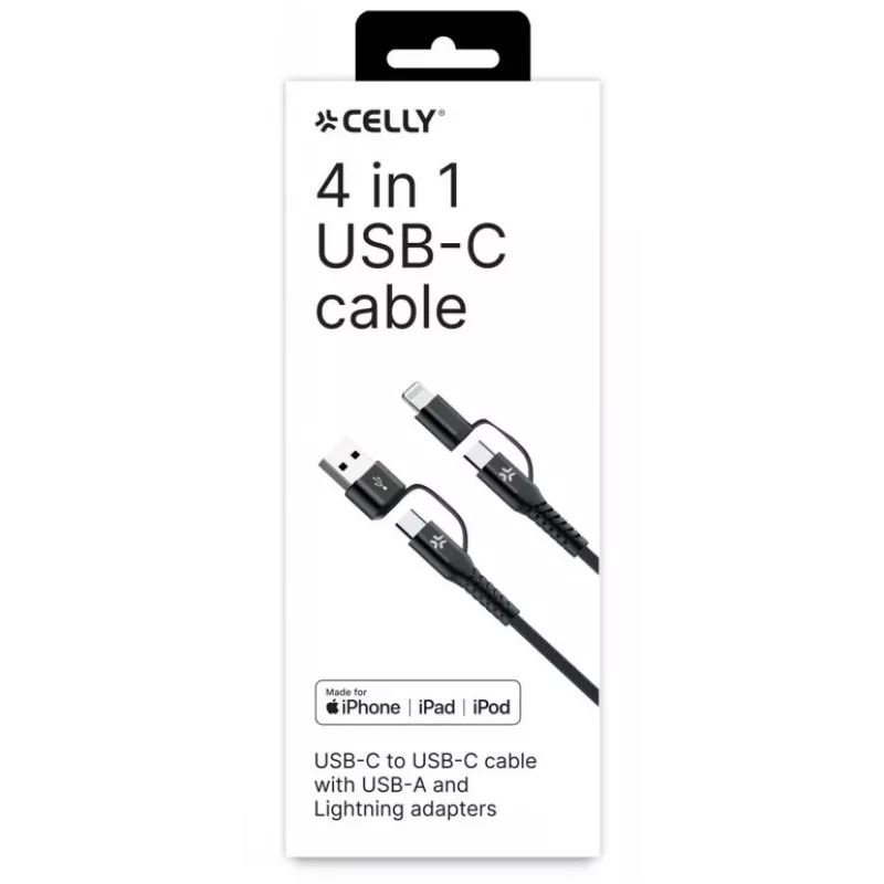 Celly 4-IN-1 laidas A+C į C+LIGHT 2M BK