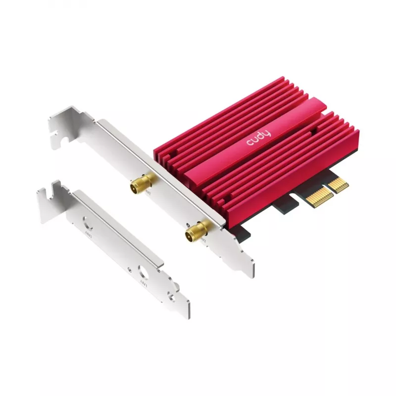 Vidinė WLAN Bluetooth tinklo plokštė Cudy WE9300S PCIe, Wi‑Fi 7 (802.11be) trijuostė 2.4/5/6 GHz, 5765 Mbit/s, Bluetooth 5.4, išorinė 2x2 antena