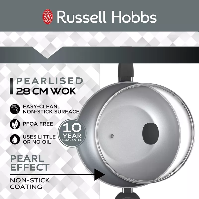 Wok Russell Hobbs RH01709EU 28 cm Perlmutinis, nepridegantis kepimo puodas