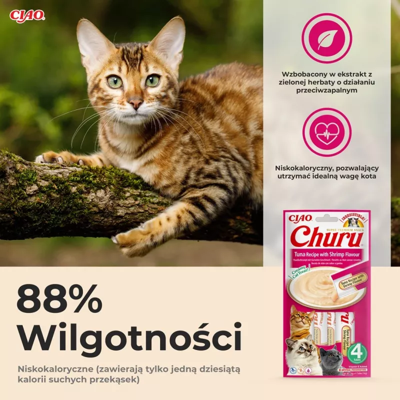 INABA Churu skonis su tunu ir krevetėmis - skanėstai katėms - 4x14 g