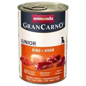 Šlapias šunų ėdalas Animonda GranCarno Original Junior Jautiena ir Vištiena, 400 g skardinė, augimo periodui, be glitimo ir sojos