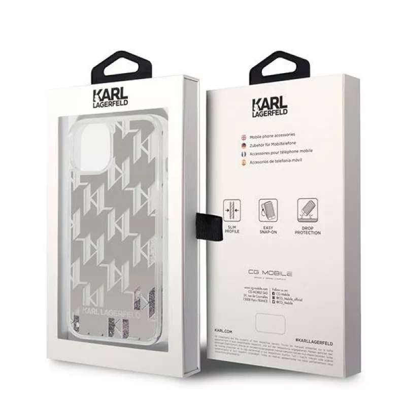 Karl Lagerfeld KLHCP14MLMNMS iPhone 14 Plus 6.7″ kietasis dėklas sidabrinis / sidabrinis Liquid Glitter Monogram