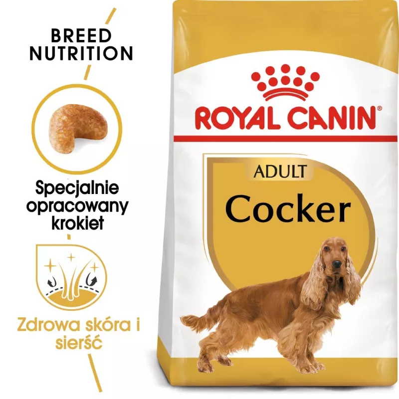 Royal Canin Cocker Adult 12 kg — sausas šunų ėdalas vištiena, 25% baltymų, 14% riebalų