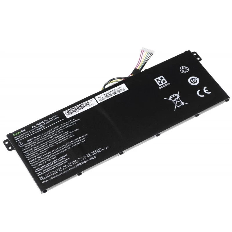 Green Cell AC52 baterija, skirta Acer Aspire E11 ES1-111M ES1-131 E15 ES1-512 Chromebook CB3-111 CB5-311, 11,4 V 2200 mAh Li-Ion, 3 elementai, juoda