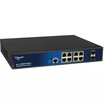 Valdomas 10 prievadų PoE komutatorius ALLNET ALL-SG8610PMJ su 8 PoE+ prievadais ir 2 magistraliniais prievadais