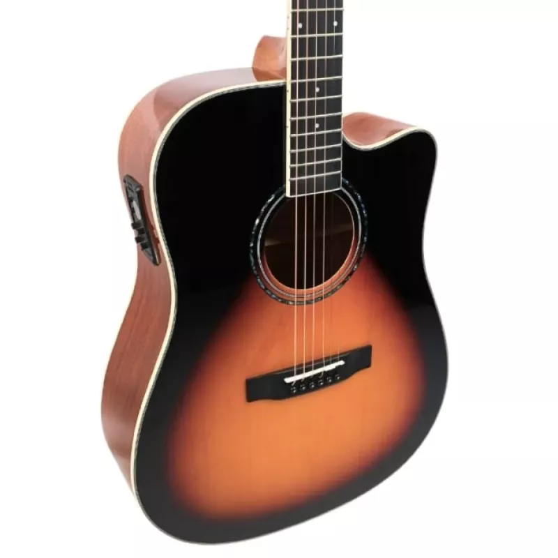 Elektroakustinė gitara V-tone VEAG1 CE 4/4 Wood – pilno dydžio dreadnought su išpjova, eglės viršumi, mahagony šonais ir nugarėle, įmontuotu preampu