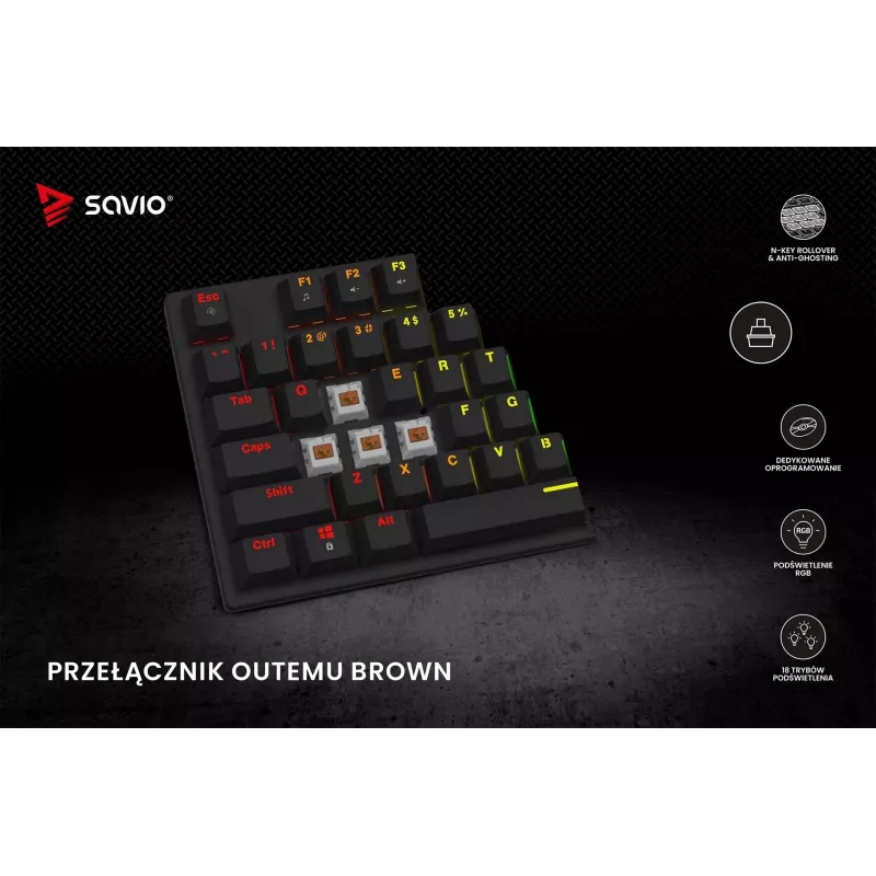 Mechaninė klaviatūra Savio RGB Tempest X2 Outemu Brown