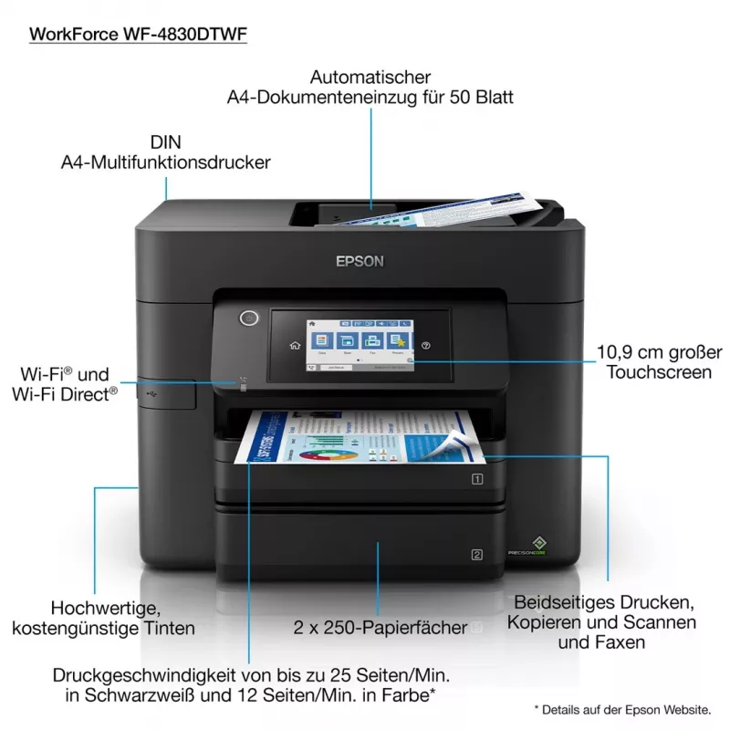 Epson WorkForce Pro WF-4830DTWF rašalinis daugiafunkcis įrenginys A4, 4800 x 2400 DPI, 36 ppm, Wi-Fi