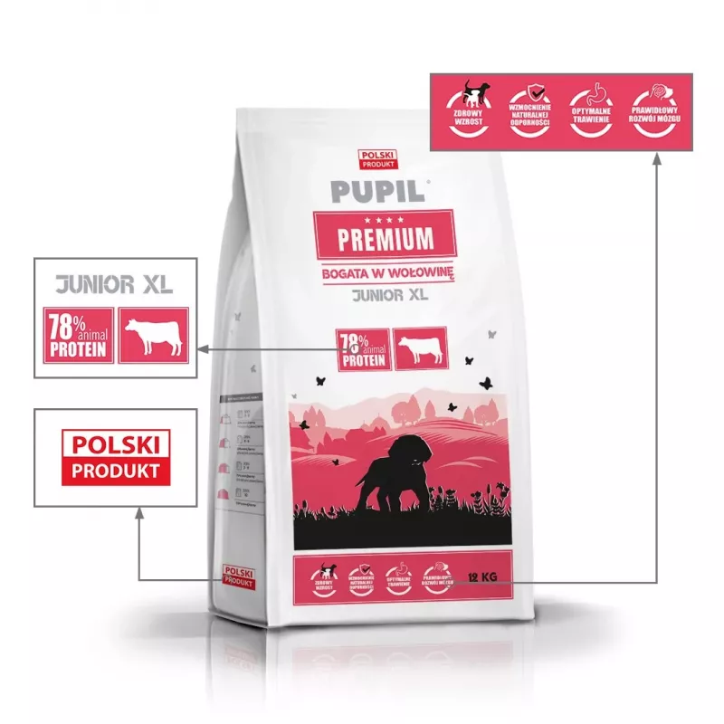 PUPIL Premium Junior Large and extra large breeds Rich in beef - sausas šunų ėdalas - 12 kg