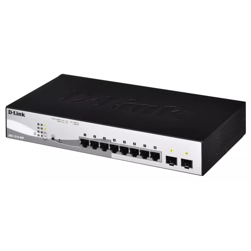 D-Link DGS-1210-08P/E valdomas L2 Gigabit Ethernet (10/100/1000) PoE jungiklis, juodas