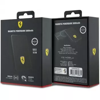 Ferrari Powerbank FEPB5MNCAK 15W 5000mAh Juoda/juodas Metalinis Logotipas MagSafe