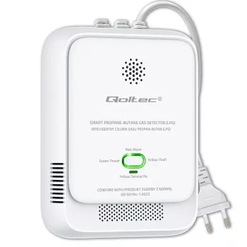 Dujų nuotėkio detektorius QOLTEC 52652 – propanui/butanui (LPG), 85 dB signalas, LED indikatorius