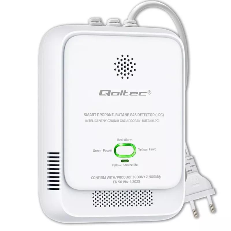 Dujų nuotėkio detektorius QOLTEC 52652 – propanui/butanui (LPG), 85 dB signalas, LED indikatorius