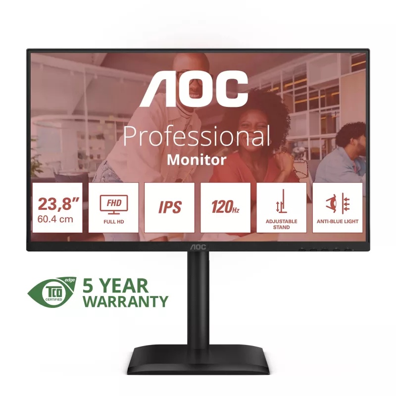 AOC 24E4U monitor kompiuteriui 60,5 cm (23,8 colio) 1920 x 1080 pikselių Full HD LED juodas