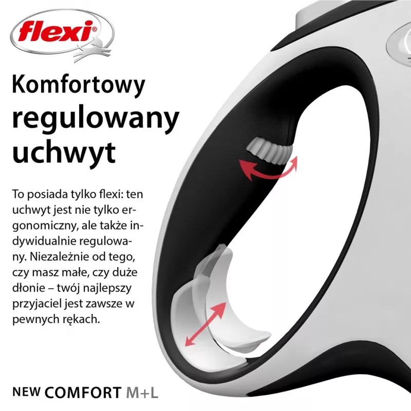 Flexi New COMFORT 8 m Juoda, Pilka Šunų Ištraukiamas Pavadėlis