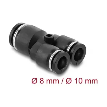 Pneumatinis Y formos jungtis DELOCK 2×8 mm → 1×10 mm su tvirtinimo anga, metalas/plastikas, 44 mm