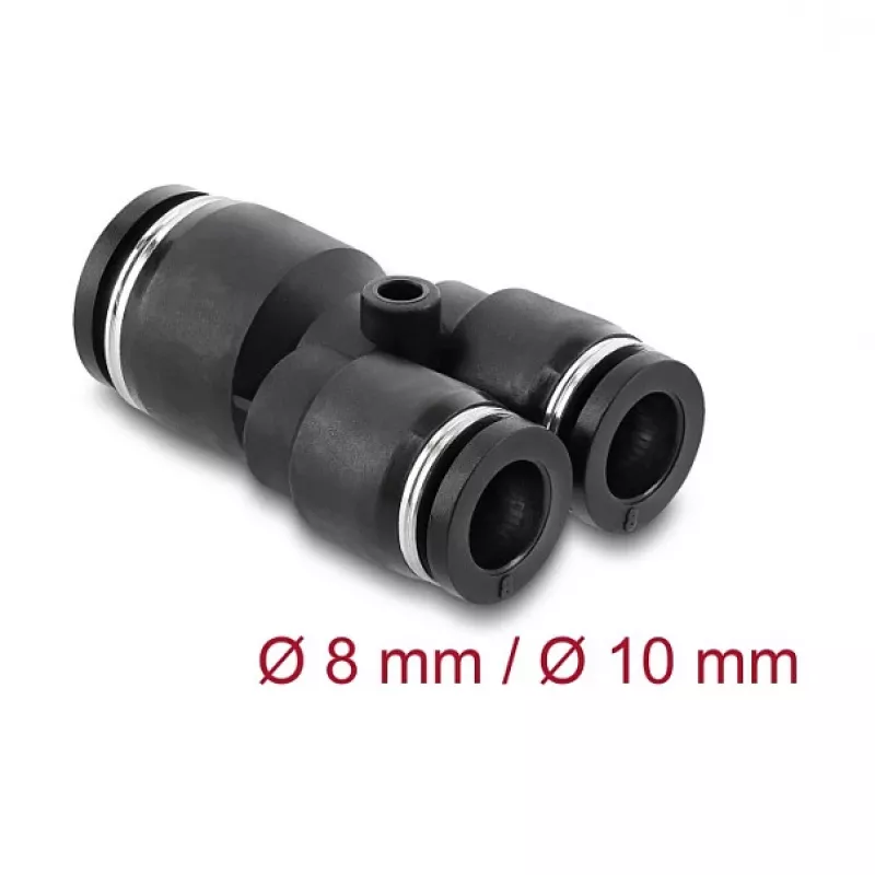 Pneumatinis Y formos jungtis DeLOCK 60752, 2x8 mm į 1x10 mm, su tvirtinimo anga