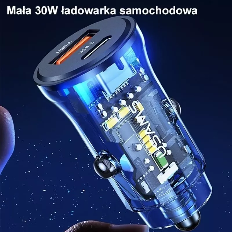 Automobilinis kroviklis usams CC164CC01 30W su 1×USB-A ir 1×USB-C greitajam krovimui