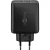 USB-C dvigubas greitas įkroviklis, PD, GaN, 65 W (juodas, 1x USB-C, 1x USB-A, Power Delivery)