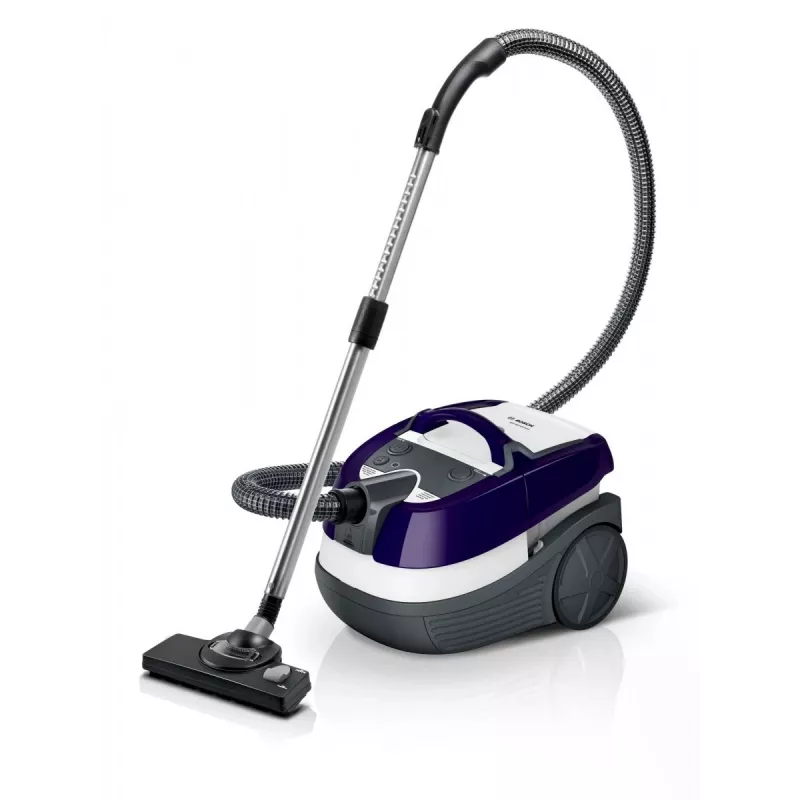 Šlapio ir sauso valymo siurblys Bosch BWD 41740 AquaWash&Clean — 1700 W, 5 L talpa, EPA filtras, teleskopinis vamzdis, 9 m spindulys, violetinė