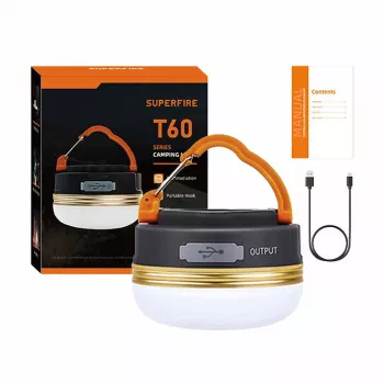 Kempingo lempa Superfire T60 2,5 W su įkraunama 1000 mAh baterija