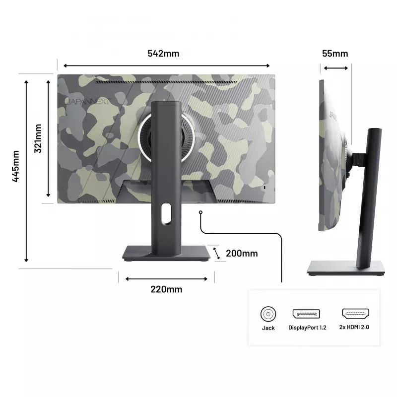 JAPANNEXT JN-IPS238FHD200F-HSP-CAMO monitorius 61 cm (24 col.) 1920 x 1080 pikselių Full HD LCD juodas
