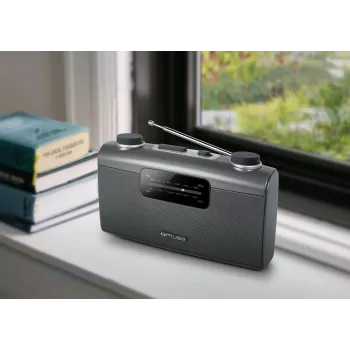 Nešiojamas radijo imtuvas Muse M-058 R — AM/FM, sukamas garsumo reguliatorius, baterijos arba 230 V maitinimas, juoda/pilka