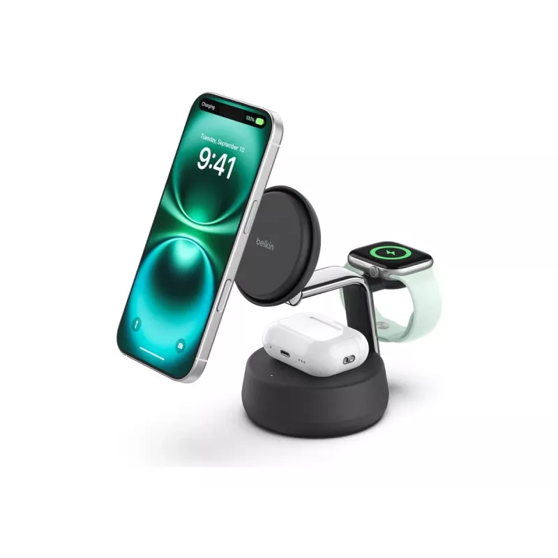 Belaidis įkroviklis Belkin UltraCharge Pro 25W Qi2 3in1 Magnetinis, anglies spalvos