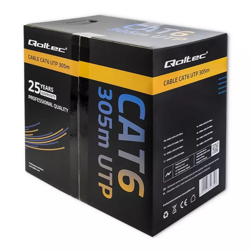 Qoltec 50359 Cat.6 UTP kabelis tinklo montavimui, 305 m, pilkas, PVC