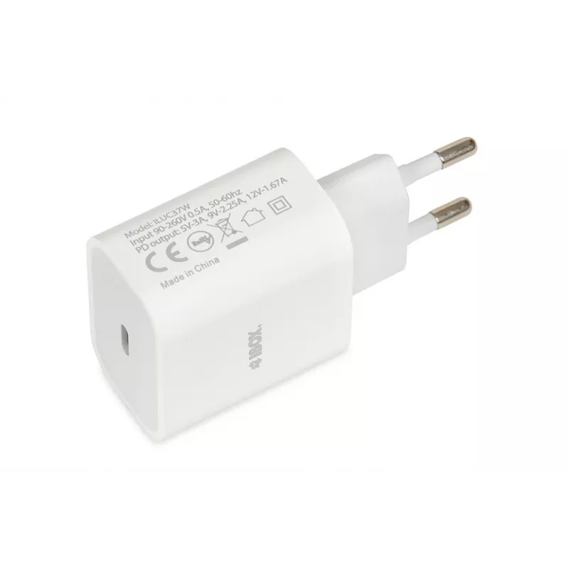 Vidinis USB-C greitasis įkroviklis IBOX C-37, 20 W, USB-C PD 3.0, 3 A išėjimas, baltas