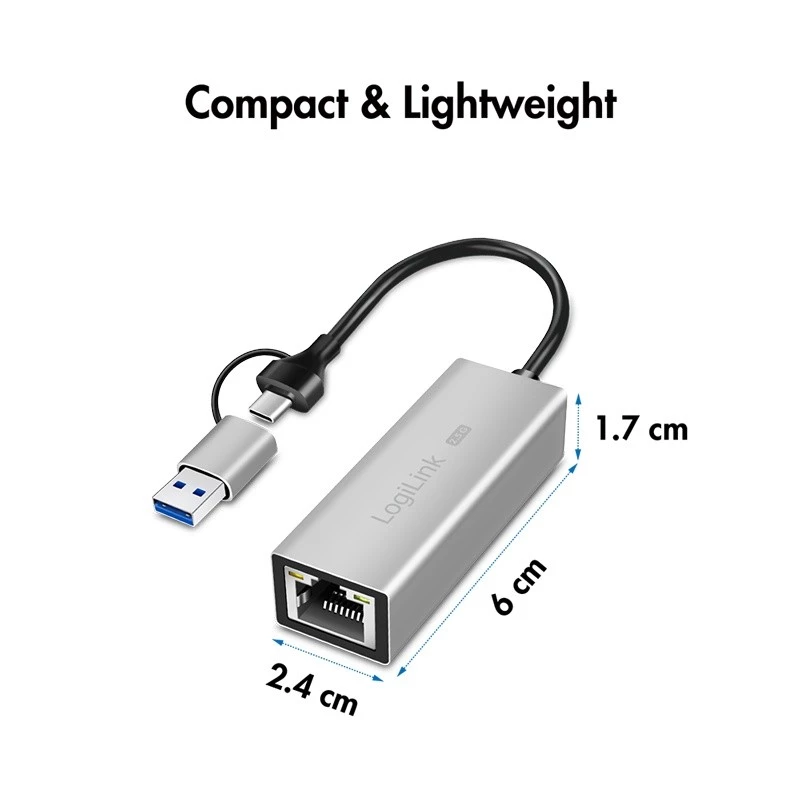 USB-A/-C į 2,5G Ethernet adapteris, pilkas