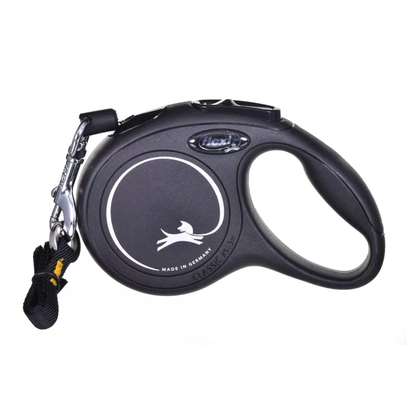 Flexi New Classic Cat XS 3 m – atsitraukiamas pavadėlis su virvele mažiems augintiniams, juodas, maks. apkrova 8 kg