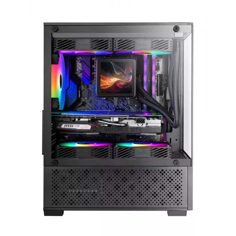Mini bokso korpusas TACENS Mars Gaming MC-SE2 — Mini-ITX / Micro-ATX, juodas, šoninis langas, maitinimo šaltinis apačioje, palaiko 2x2,5 colio + 1x3,5 colio