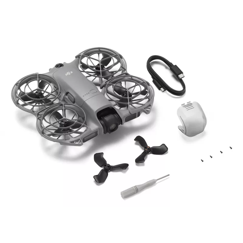 Kvadrakopteris dronas DJI Neo 2 — 4 rotorai, 12 MP kamera, 2688×1512 vaizdo įrašas, 1606 mAh baterija, 49 GB vidinė atmintis, „Wi‑Fi“ ir „Bluetooth“